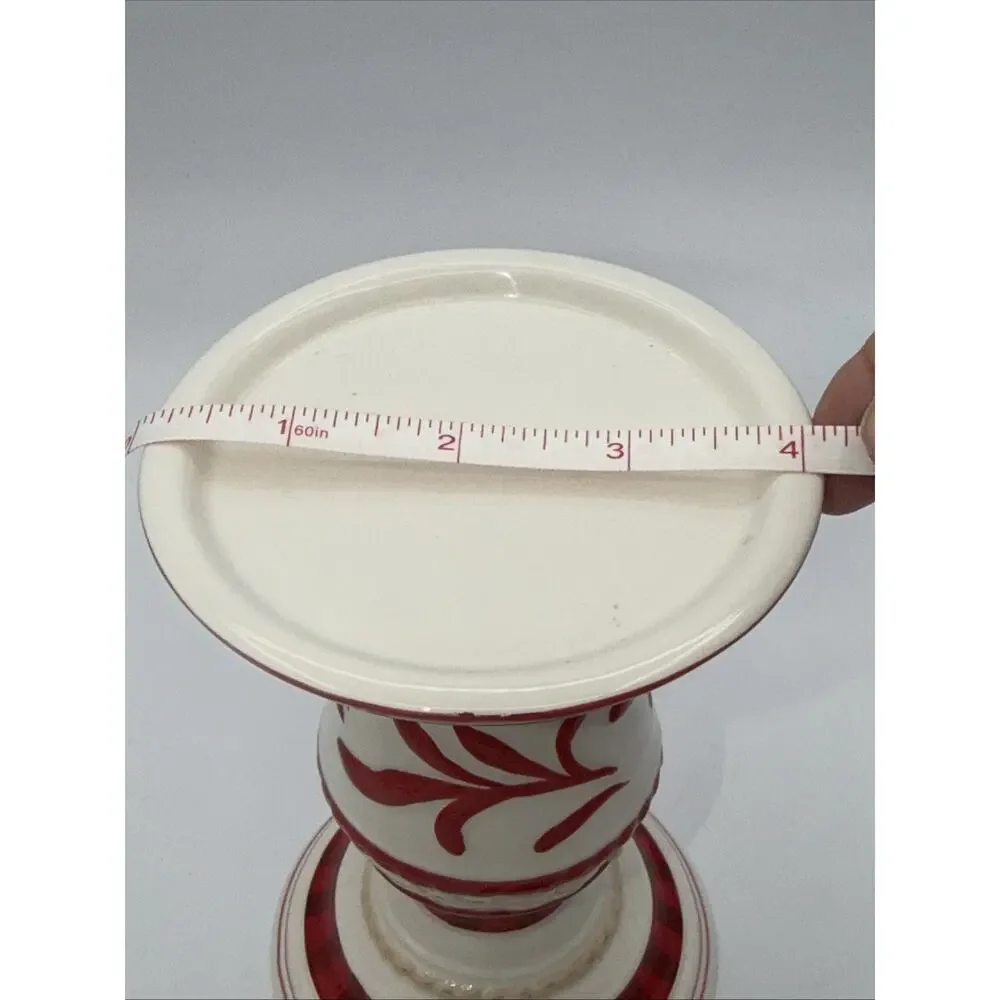 Fitz & Floyd Town & Country 6” Candle Holder Pedestal Christmas Home Decor Red